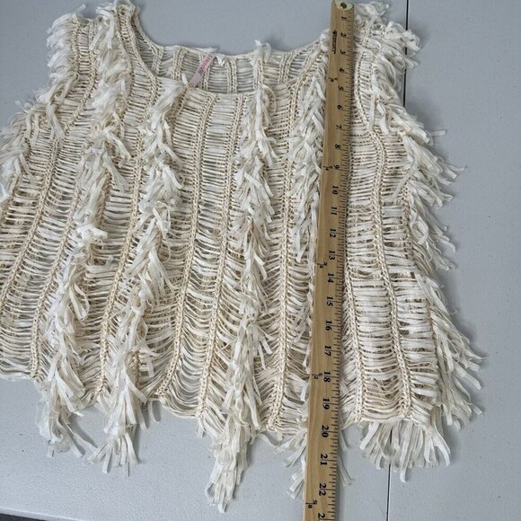 Festival Fringe Open Knit Top Size M Cream Fairy Boho Retro Hippie Woven - Picture 10 of 10